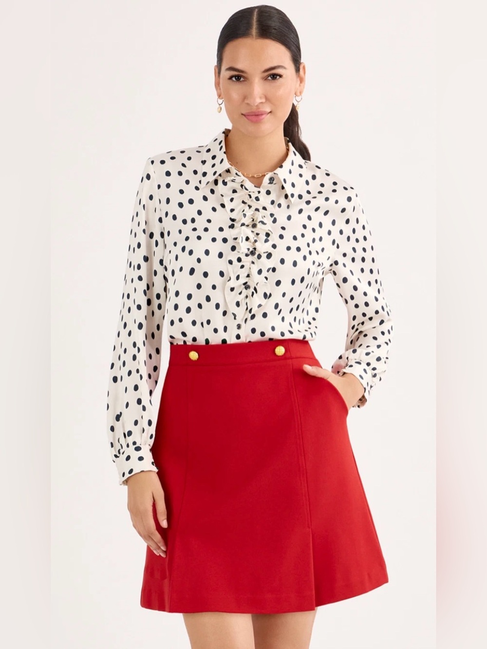 NWT Cabi Broadcast Skirt Size 6 Spring 2025 Red W/ Gold Buttons - #6754